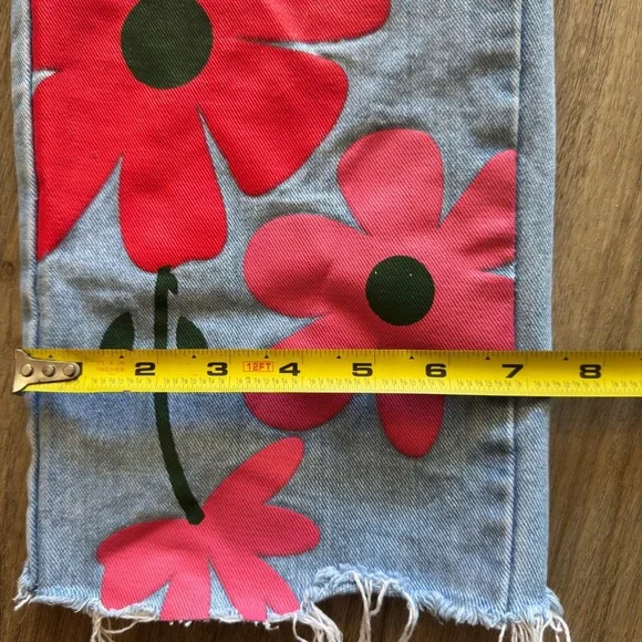 Misslook Women Floral Print Denim Overalls Light Wash Raw Hem Boho Size S - Picture 8 of 8